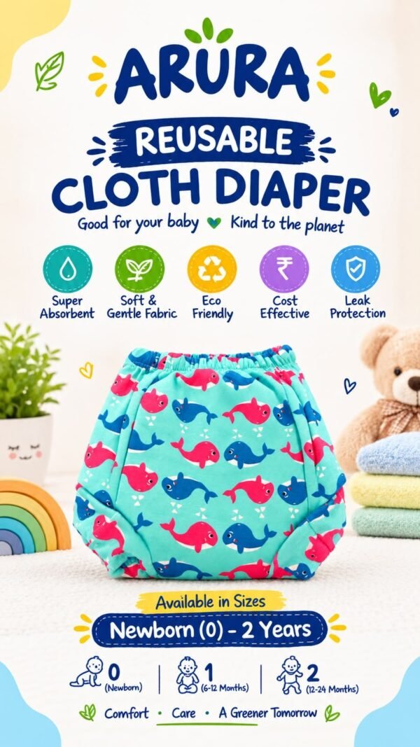 2026/09/1000909884.jpg ARURA Reusable Dolphin Cloth Diaper