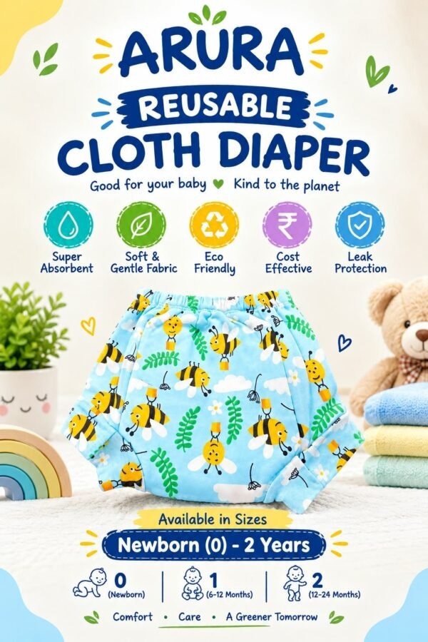 2026/09/1000909887.jpg ARURA Reusable Honeybee Cloth Diaper
